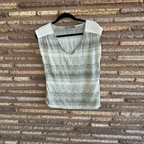 Prana Boho Green Cream Silk and Organic Cotton Lightweight Tank Size XS - Picture 1 of 6